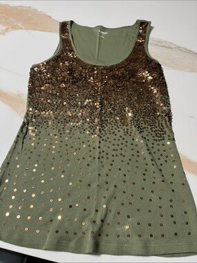 Express Olive Green Tank Dress with Gold Sequins - women